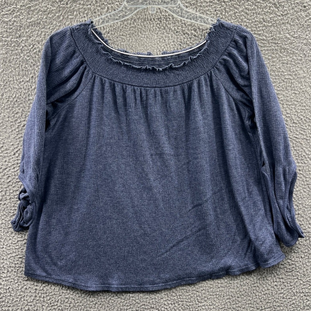 Womens Boho Peasant Blouse XL Textured Ruched Romantic Blouse Cottage Relaxed